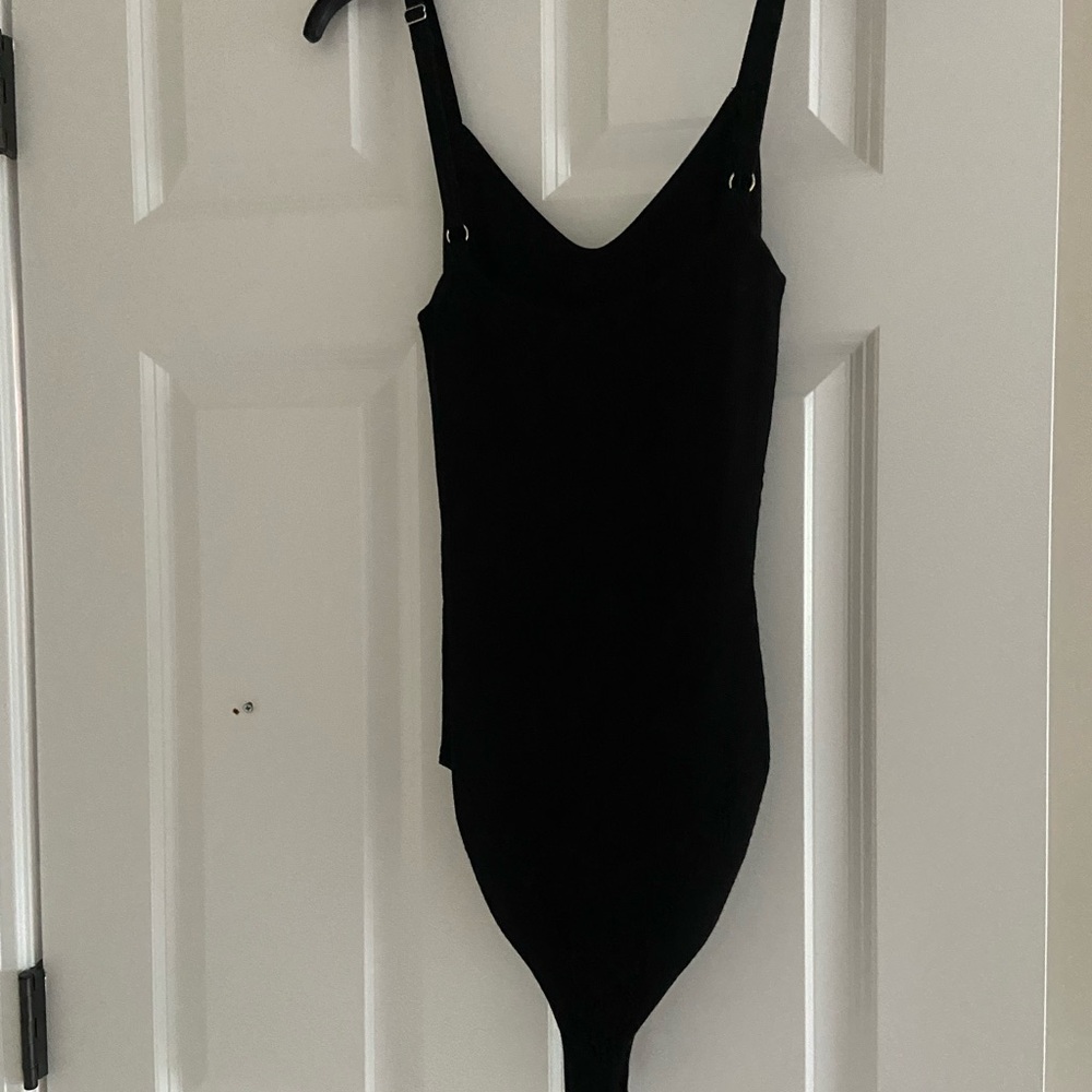 Frame Black Ribbed Adjustable-Strap Bodysuit